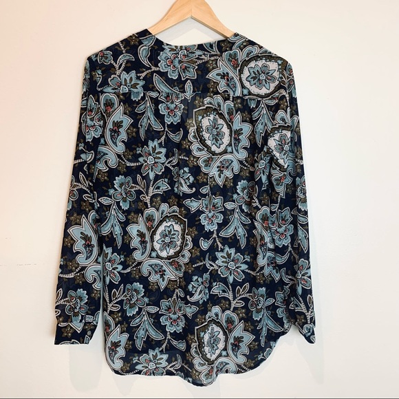 Loft Floral Long Sleeve Semi Sheer Blouse Medium - Picture 9 of 10